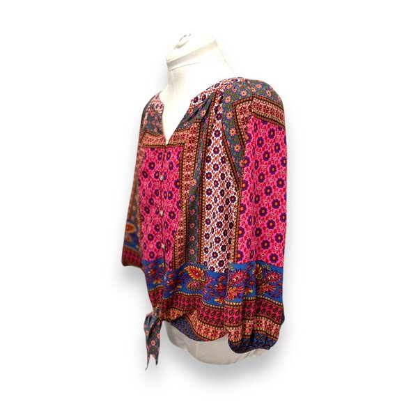 Figueroa & Flower Womens Floral Boho Blouse Size L Polyester Pink/Blue - Picture 2 of 8